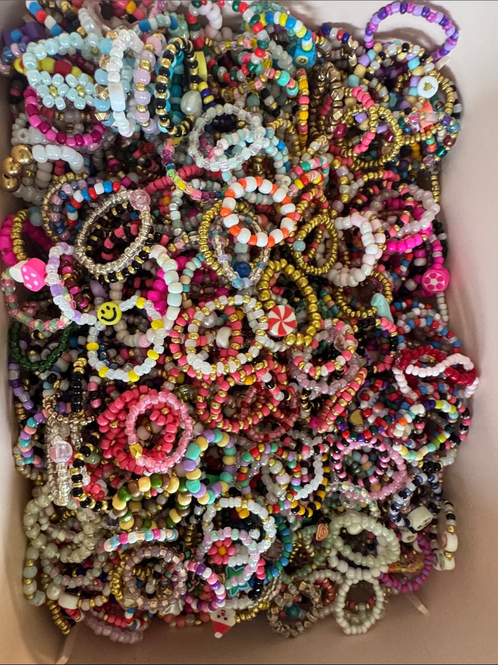 Colorful Beaded Stretch Rings - Assorted Multicolor Pack